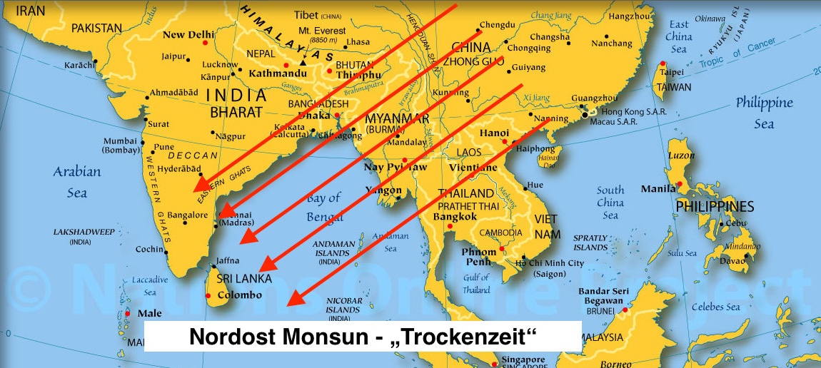 Nordost Monsun in Südostasien während der Trockenzeit