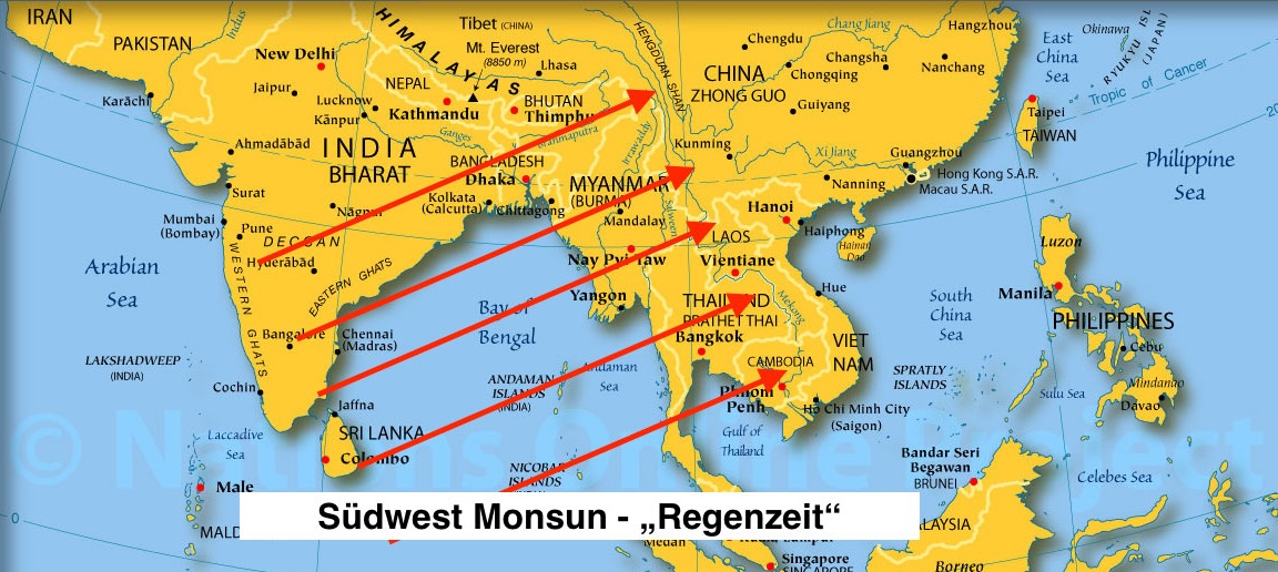 Südwest Monsun in Südostasien während der Regenzeit